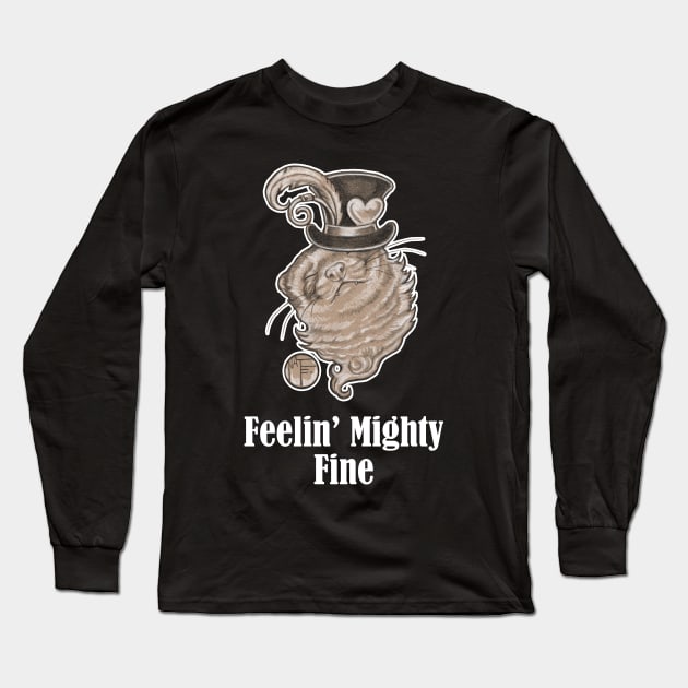 Ferret in Top Hat - Feelin Mighty Fine - White Outlined Version Long Sleeve T-Shirt by Nat Ewert Art